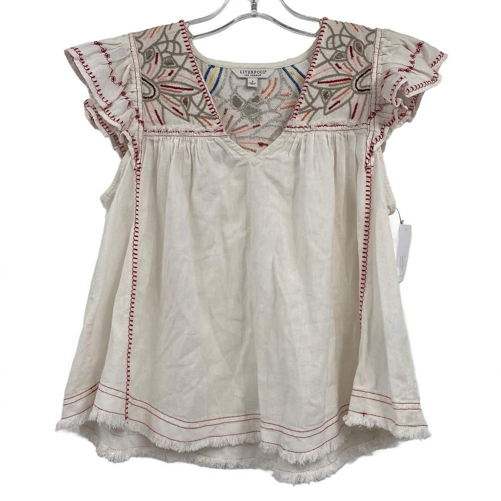 Liverpool White Red Embroidered Blouse | Women’s S Regular